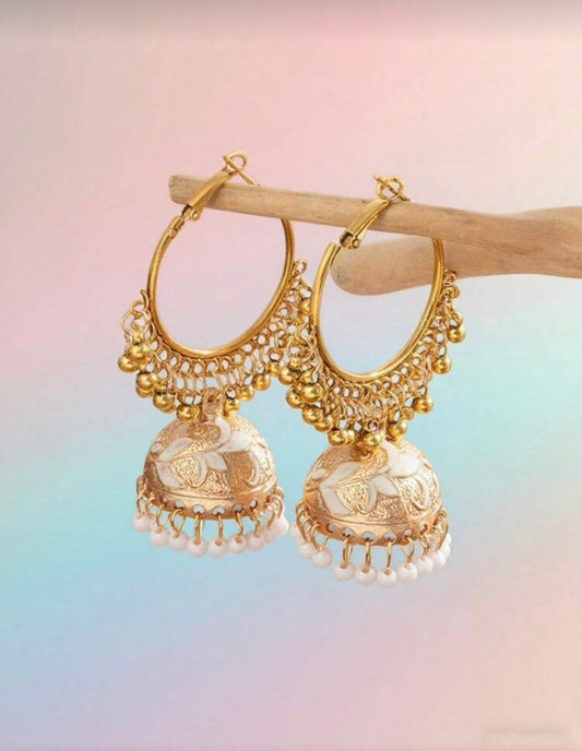 Golden Jhumka Hoop Earrings with Pearl Drops
