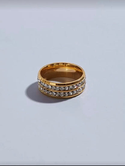 Double Row Crystal Gold Ring