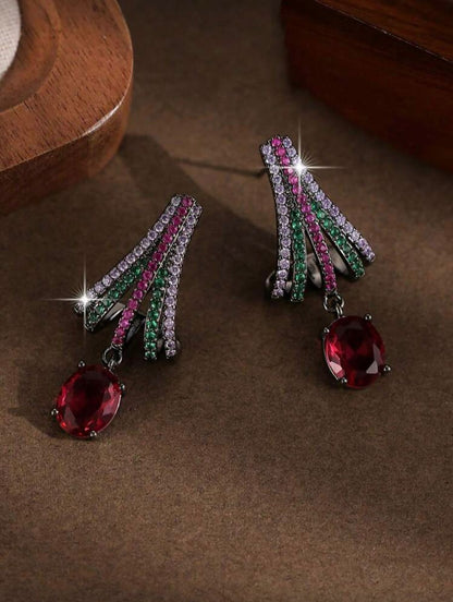 Ruby Drop Multicolor Zircon Earrings