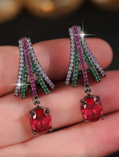 Ruby Drop Multicolor Zircon Earrings