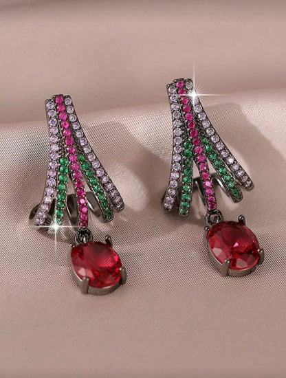 Ruby Drop Multicolor Zircon Earrings