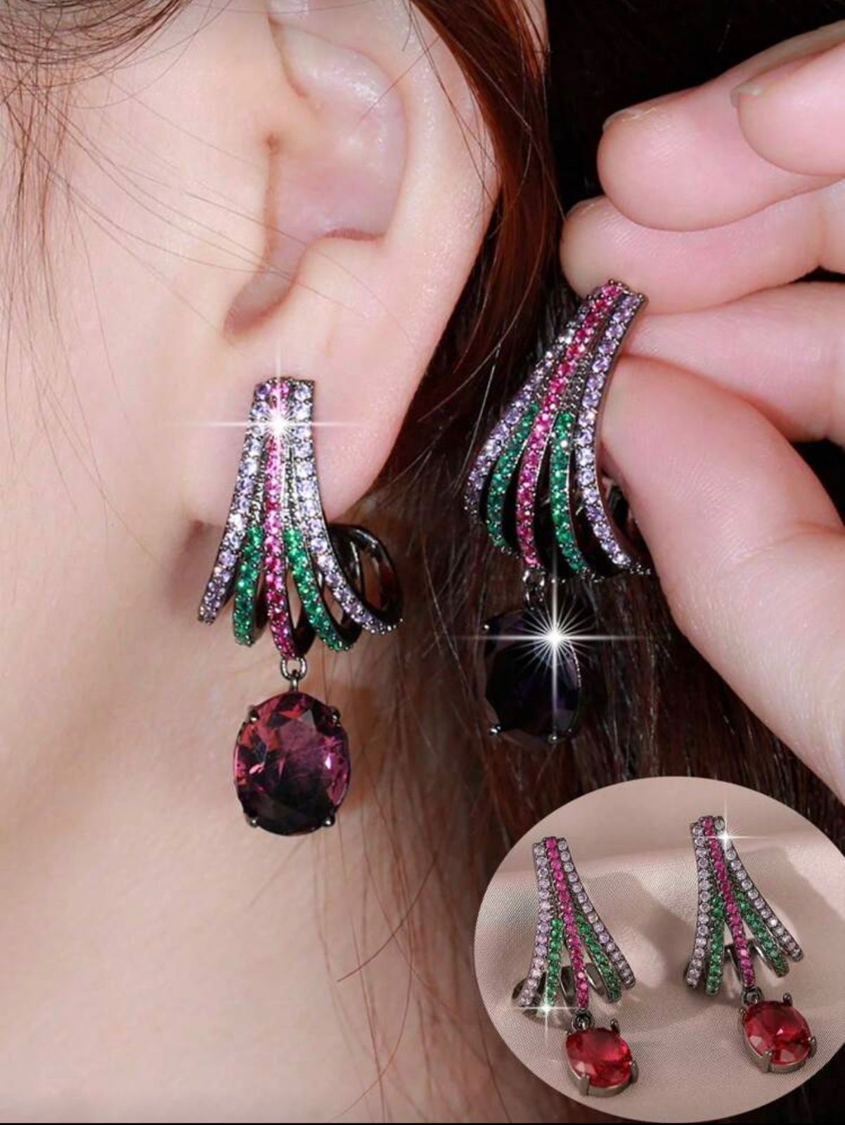 Ruby Drop Multicolor Zircon Earrings