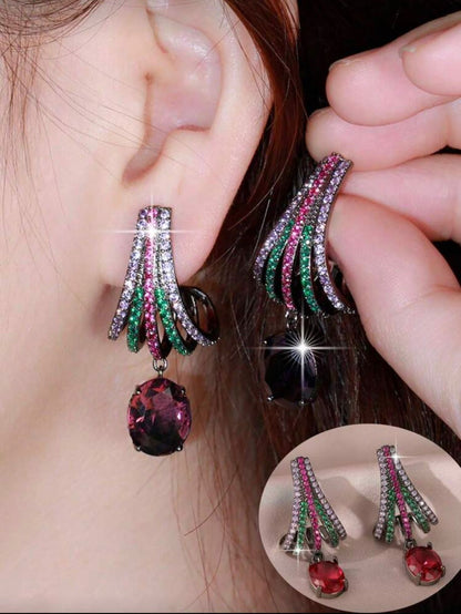 Ruby Drop Multicolor Zircon Earrings