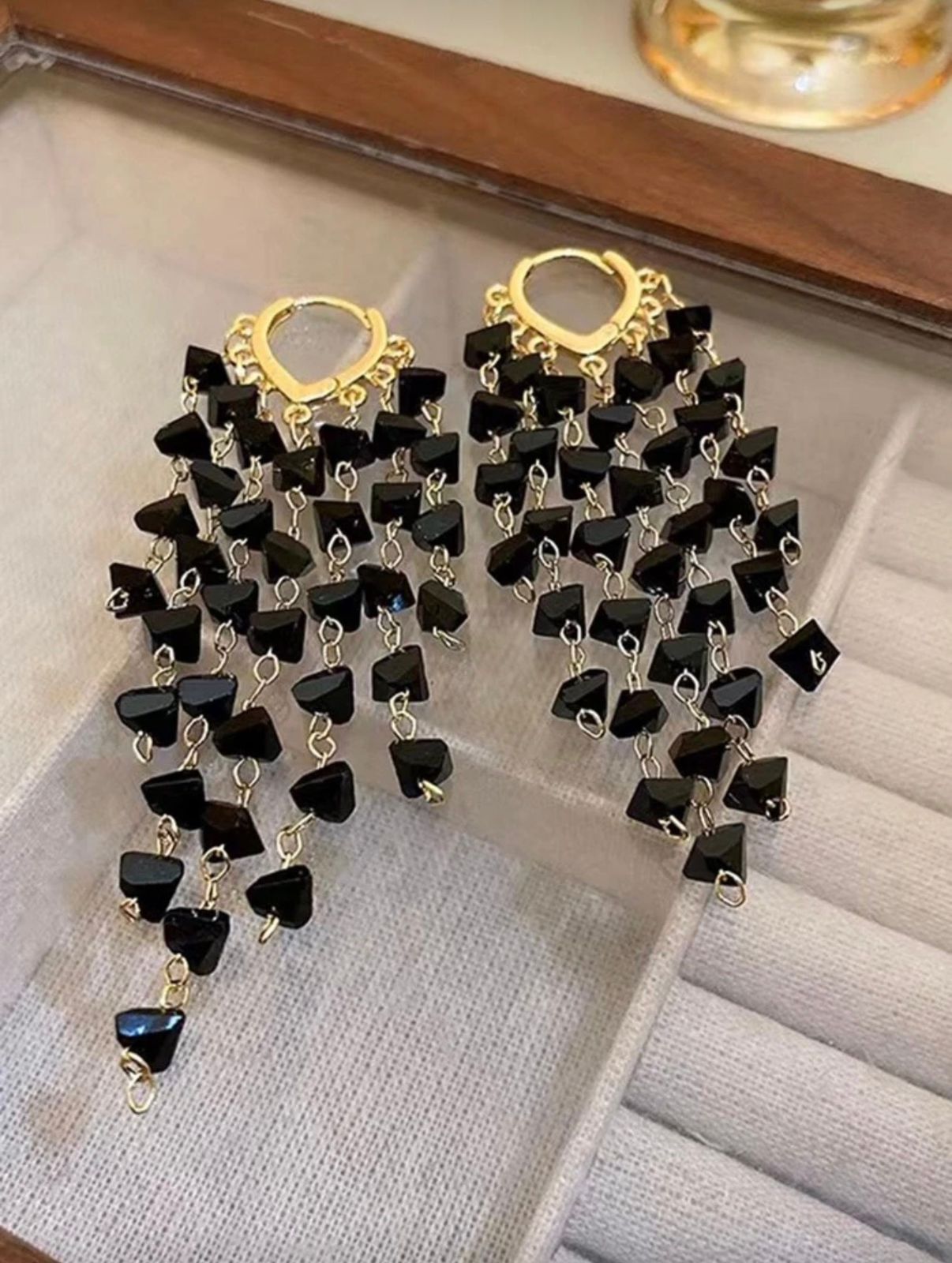 Black Crystal Tassel Earrings