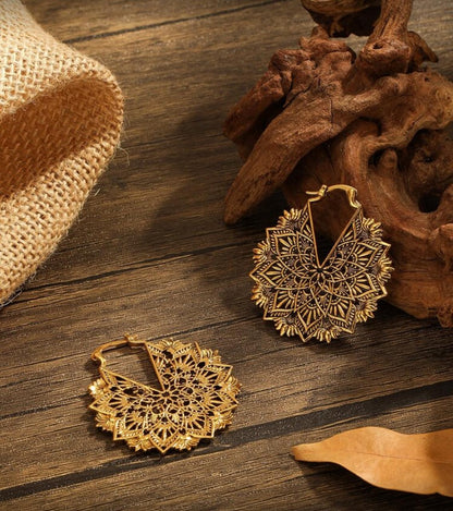 Bohemian Mandala Gold Hoop Earrings