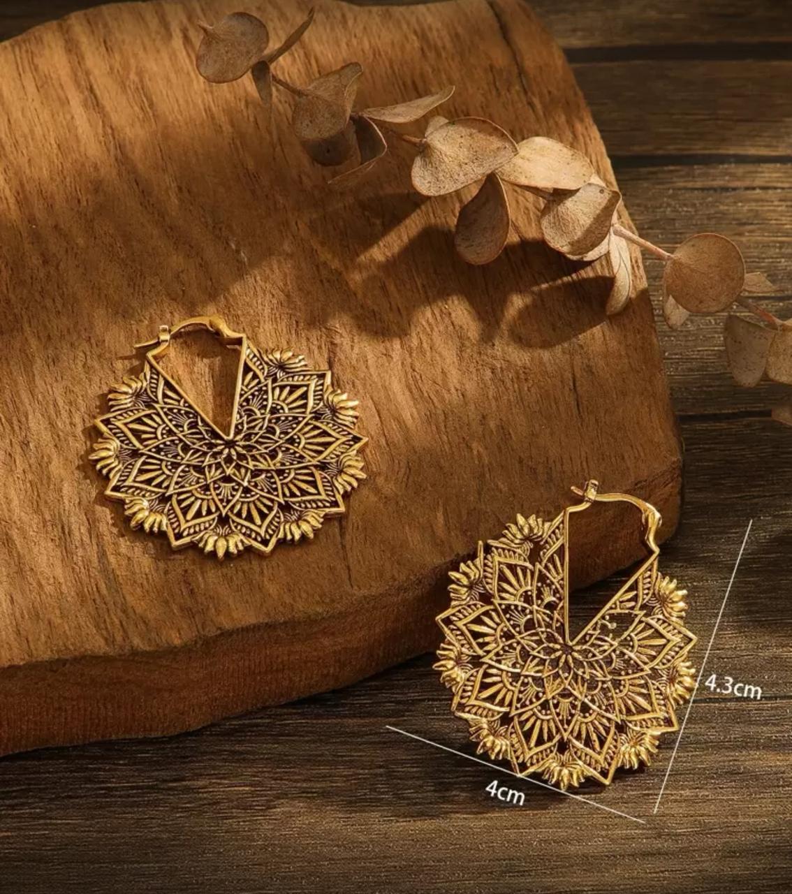 Bohemian Mandala Gold Hoop Earrings