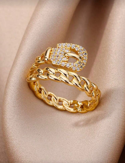 Gold Lock Chain Adjustable Ring