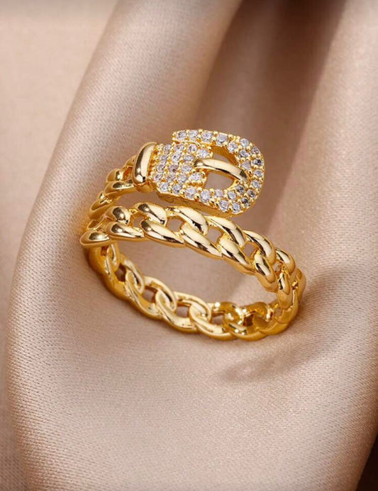 Gold Lock Chain Adjustable Ring