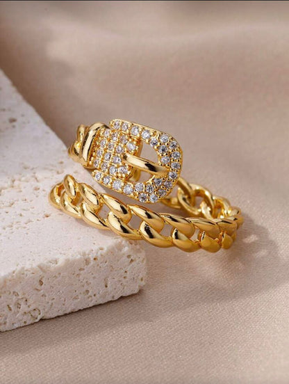 Gold Lock Chain Adjustable Ring