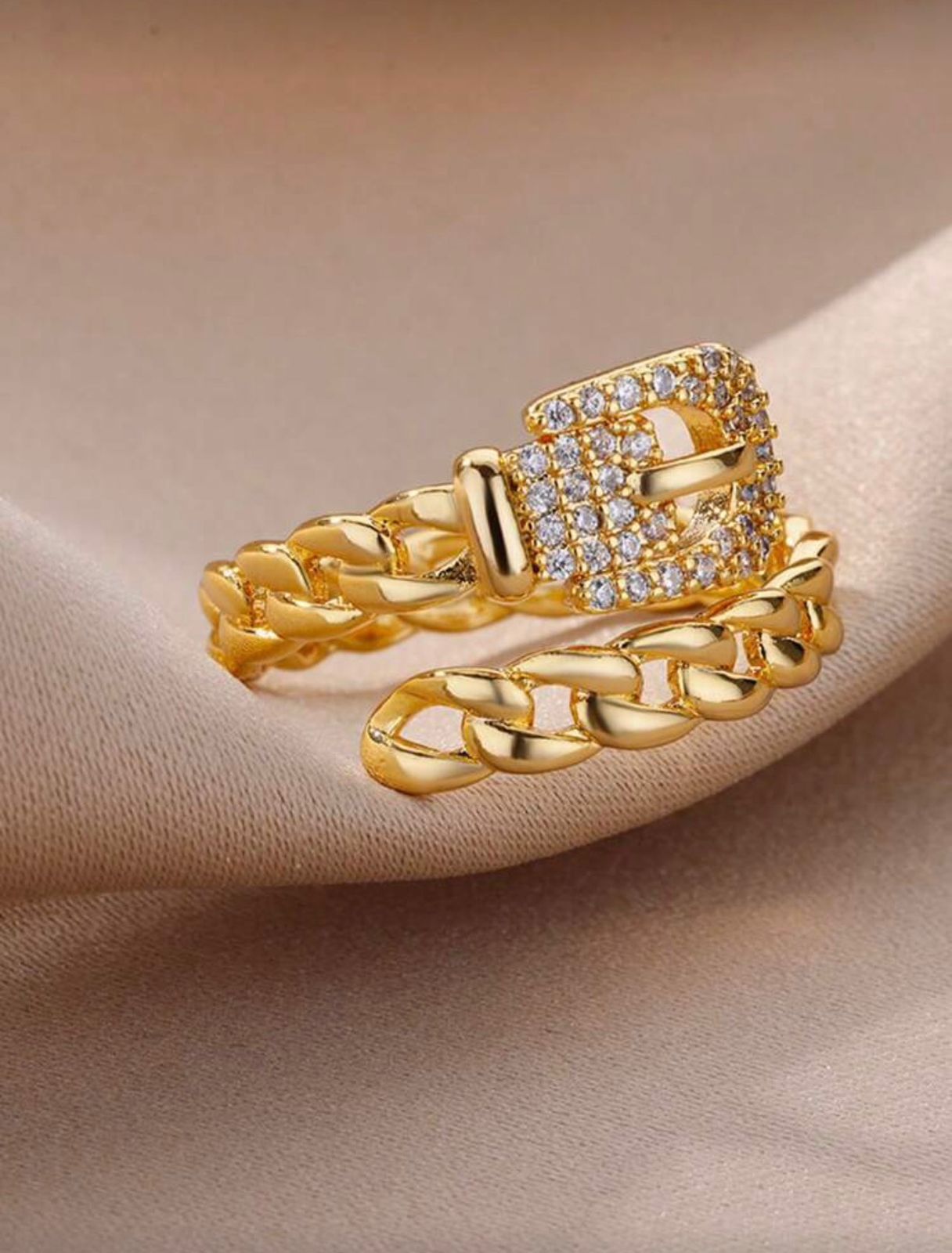 Gold Lock Chain Adjustable Ring