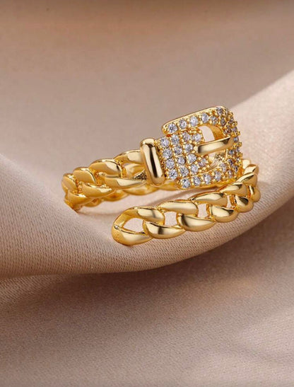 Gold Lock Chain Adjustable Ring