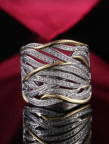 Luxury Wave Crystal Two-Tone Zirconia Ring