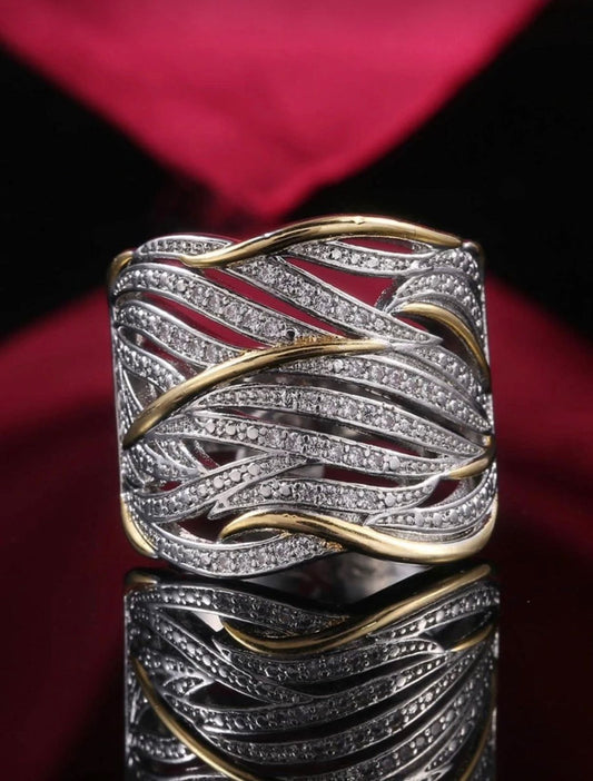 Luxury Wave Crystal Two-Tone Zirconia Ring
