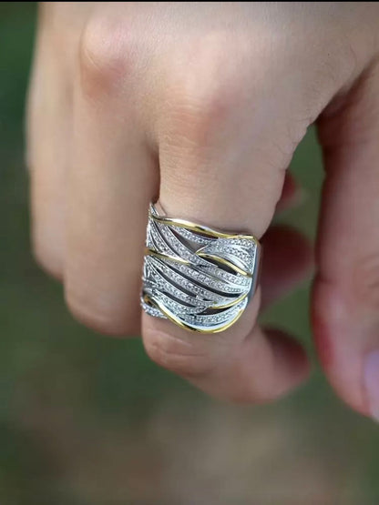 Luxury Wave Crystal Two-Tone Zirconia Ring