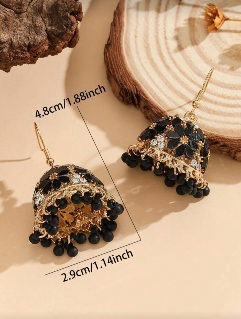 Black Floral Jhumka Earrings