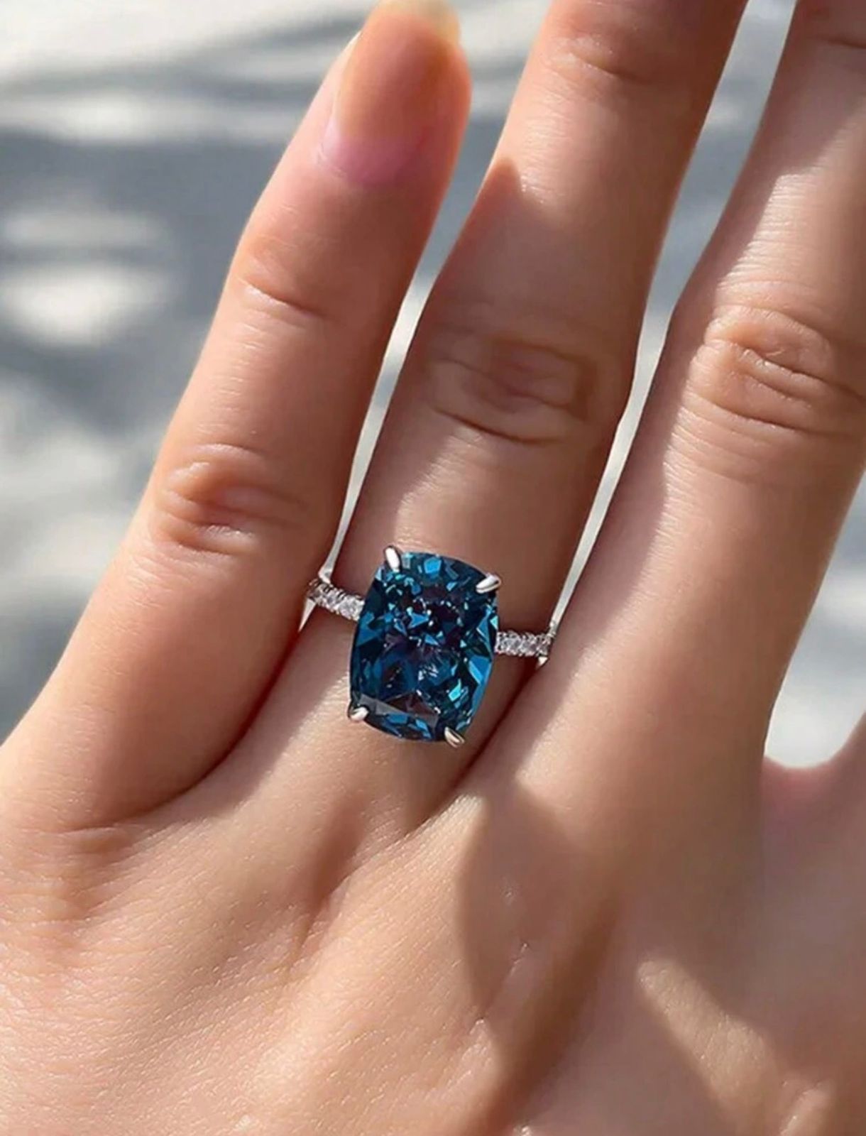 Midnight Blue Cushion Cut Zirconia Ring