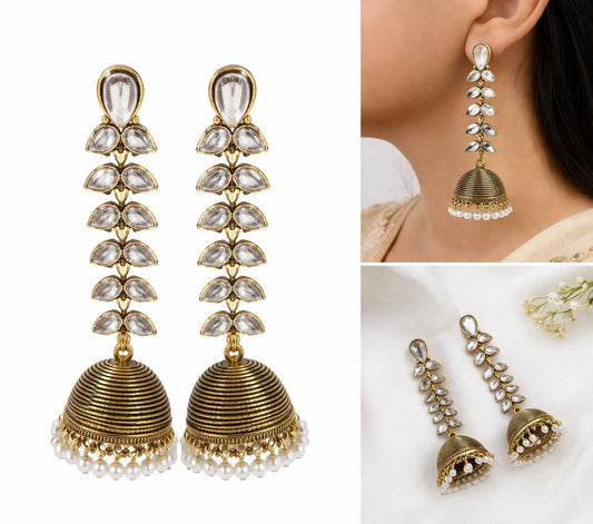 Kundan Pearl Drop Jhumka Earrings