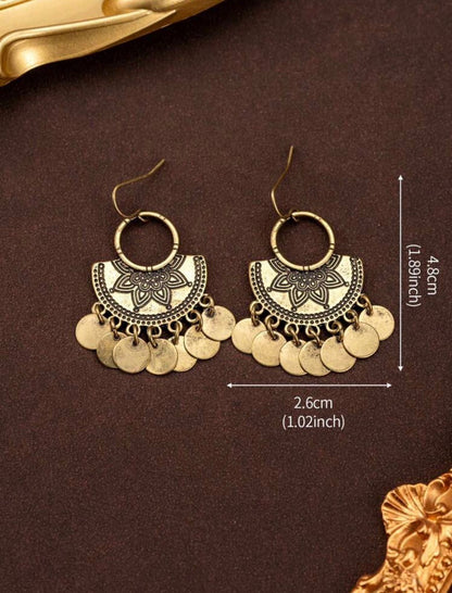 Antique Chic Round Carved Tassel Disc Earrings&nbsp;
