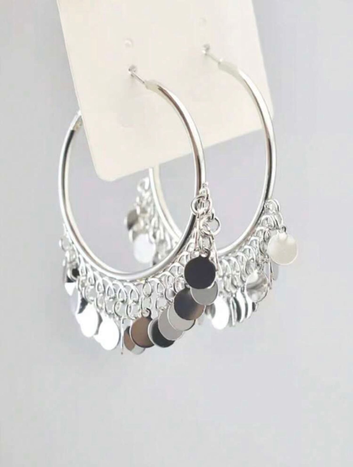 Geometric Disc Charm Large Hoop Earrings