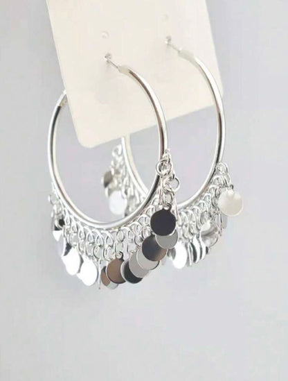 Geometric Disc Charm Large Hoop Earrings