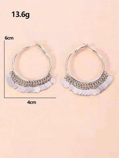 Geometric Disc Charm Large Hoop Earrings
