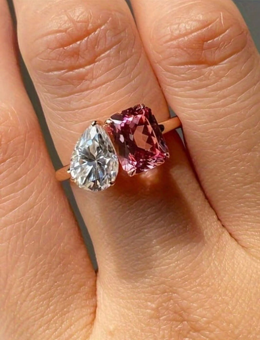 Premium Cubic Zirconia Two-Stone Ring