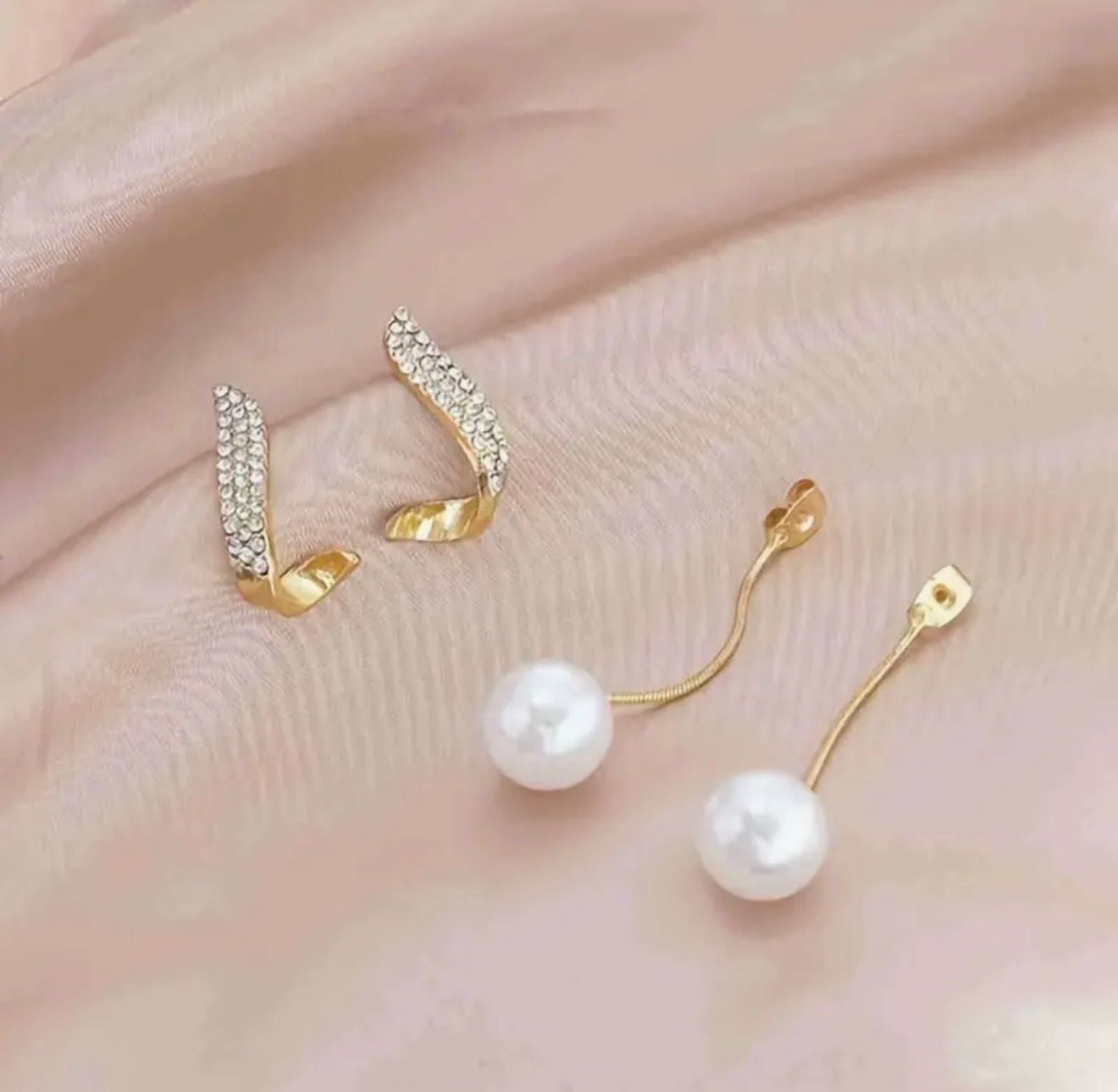Crystal Pearl Threader Drop Earrings