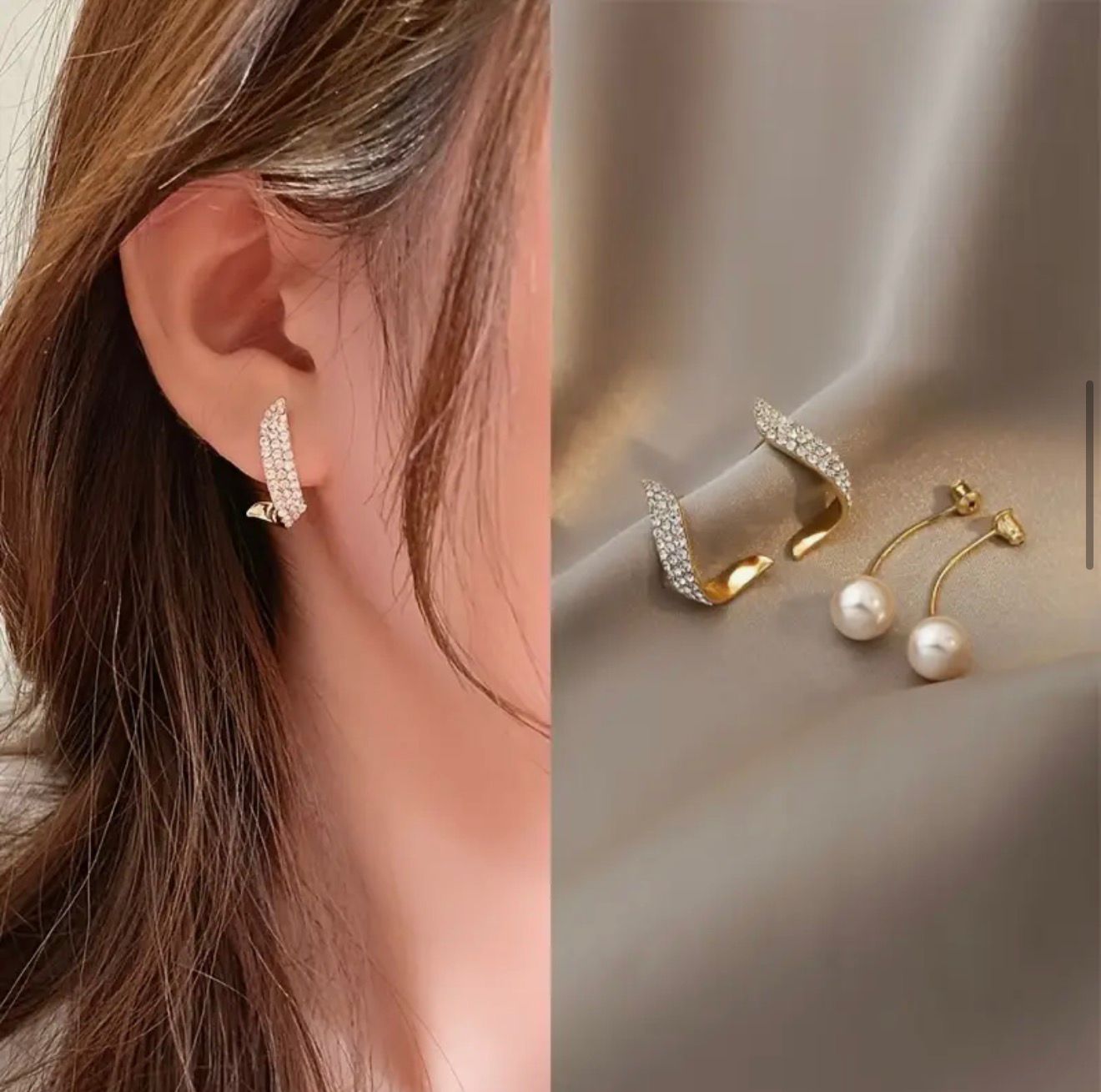 Crystal Pearl Threader Drop Earrings