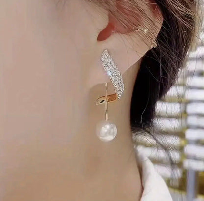 Crystal Pearl Threader Drop Earrings