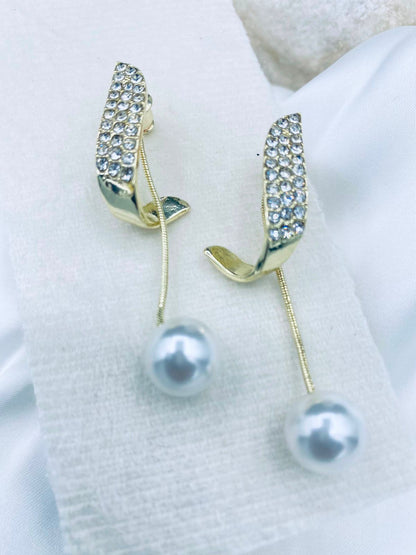 Crystal Pearl Threader Drop Earrings