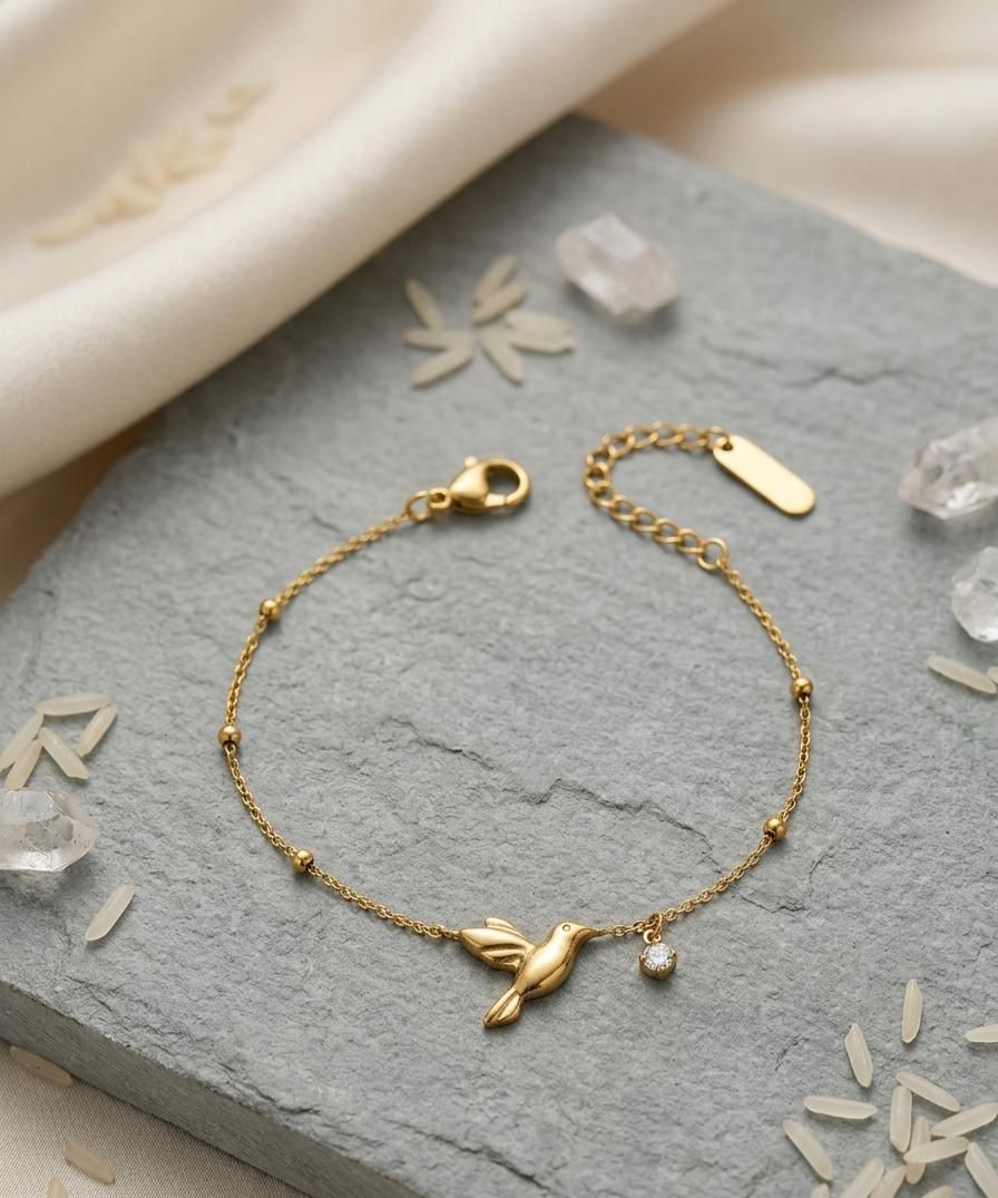 Golden Hummingbird Charm Bracelet
