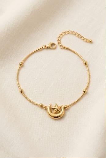 Gold Crescent Moon & Star Adjustable Bracelet