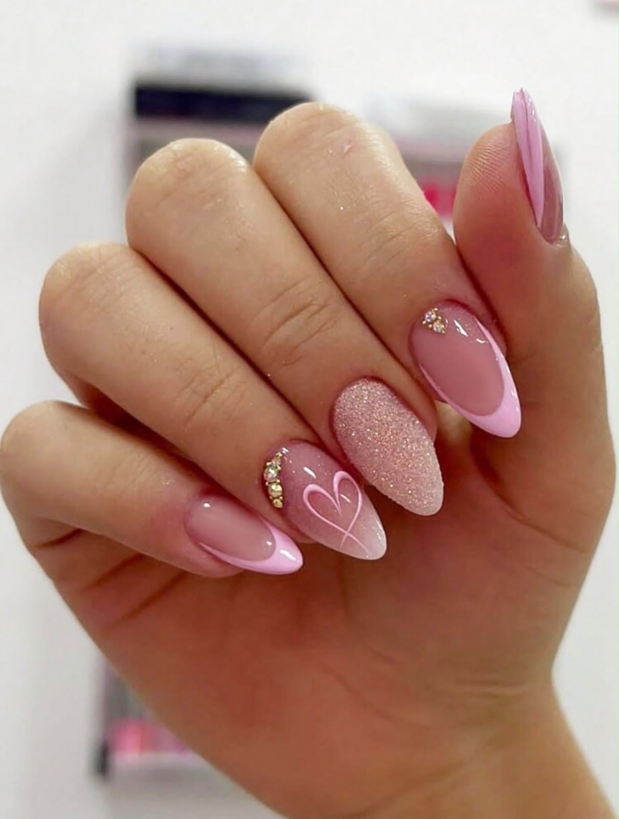 Blush Pink Heart Almond Press-On Nails