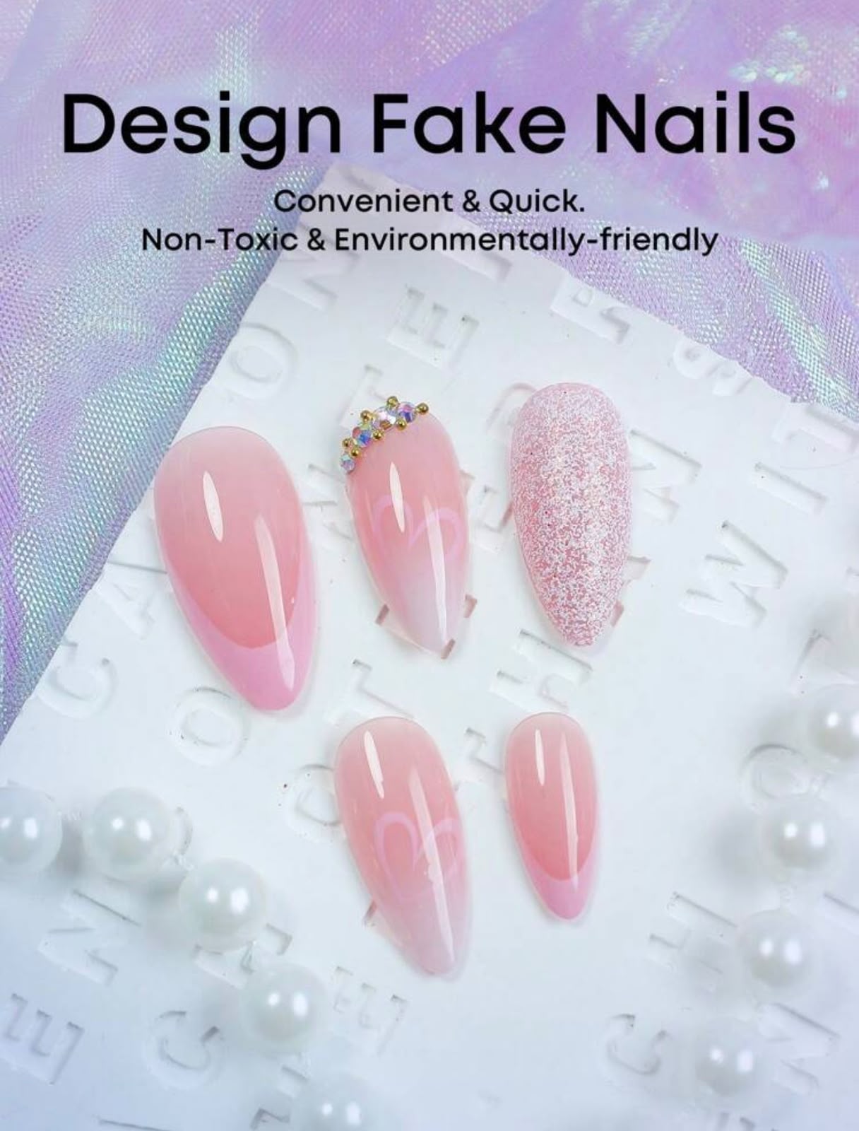 Blush Pink Heart Almond Press-On Nails