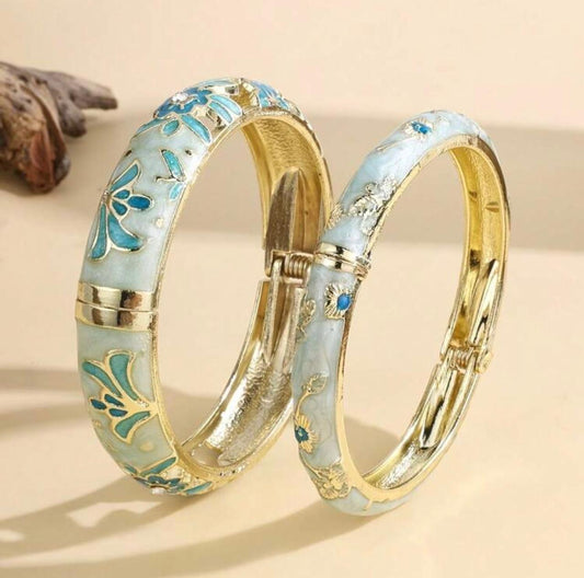Azure Butterfly Enamel Bangle Duo