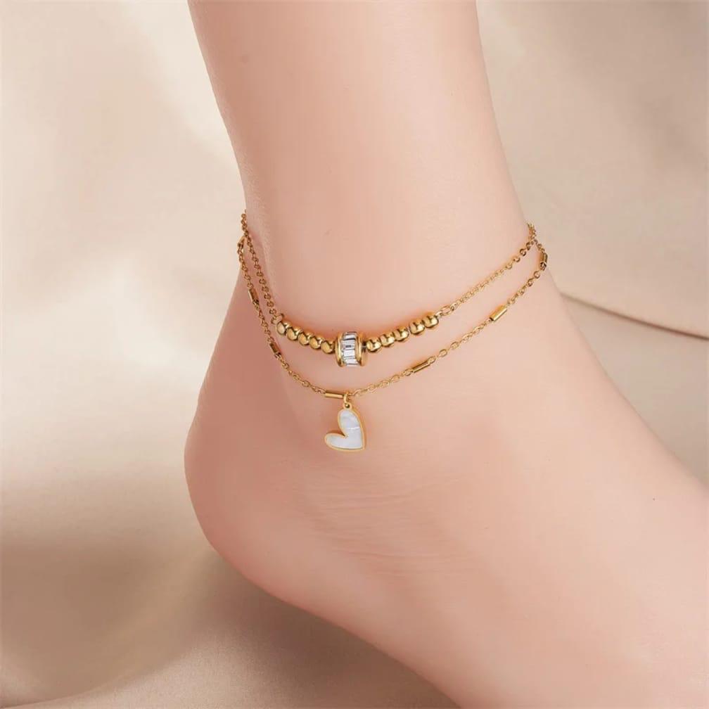 Amour Noir Heart Layered Anklet