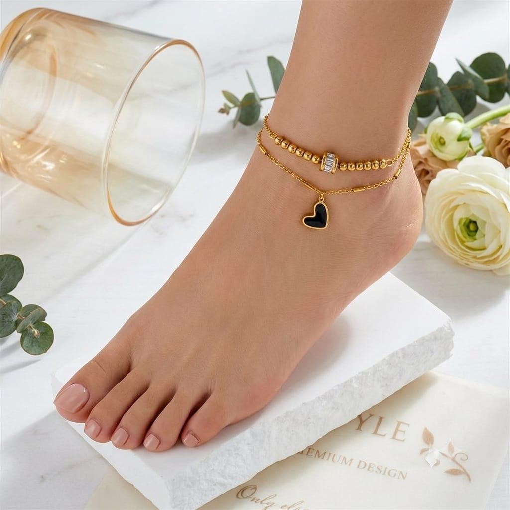 Amour Noir Heart Layered Anklet
