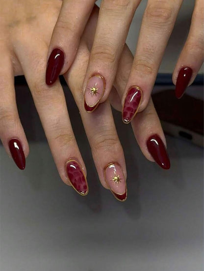 Burgundy Star Press-On Nails