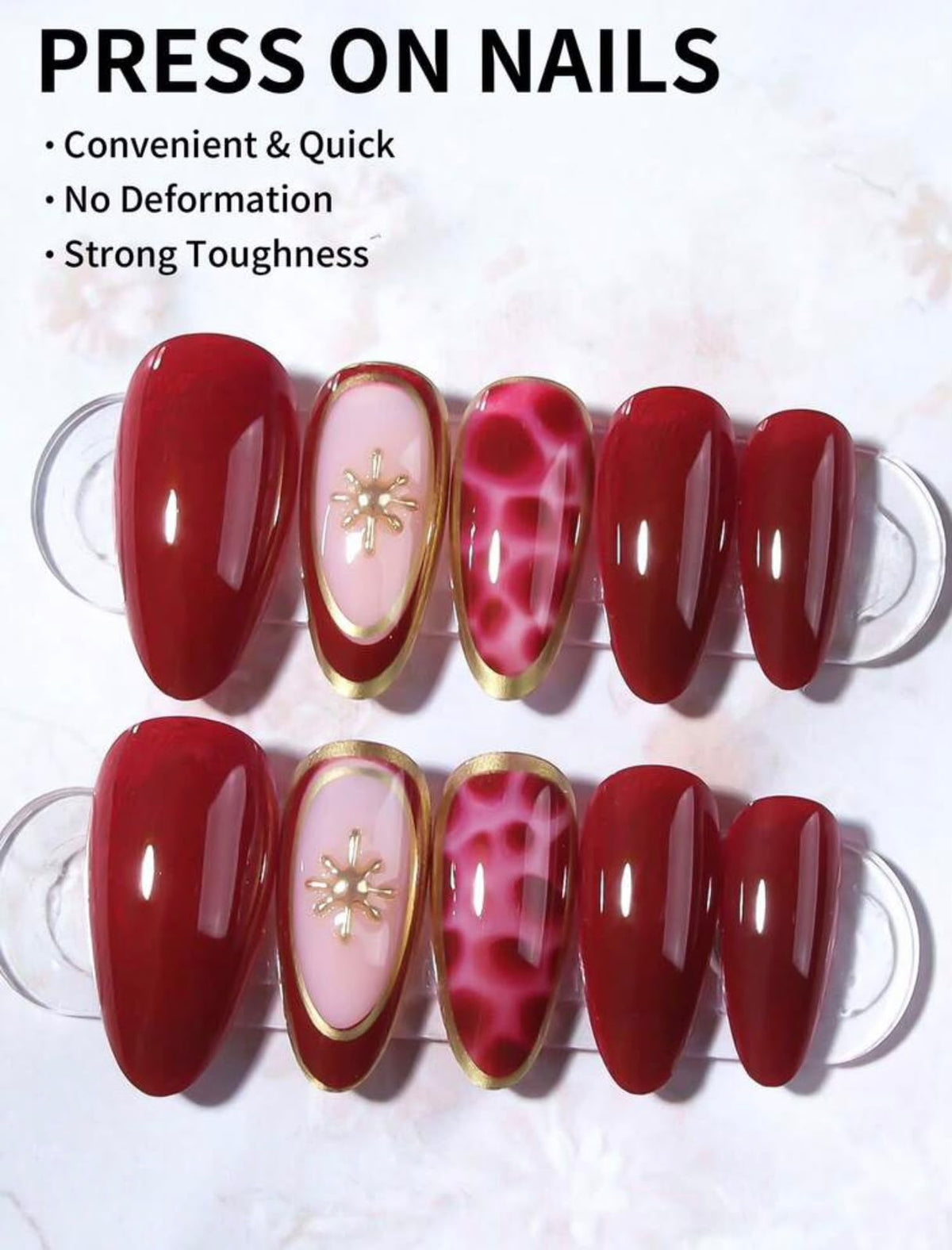 Burgundy Star Press-On Nails