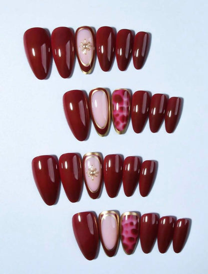 Burgundy Star Press-On Nails