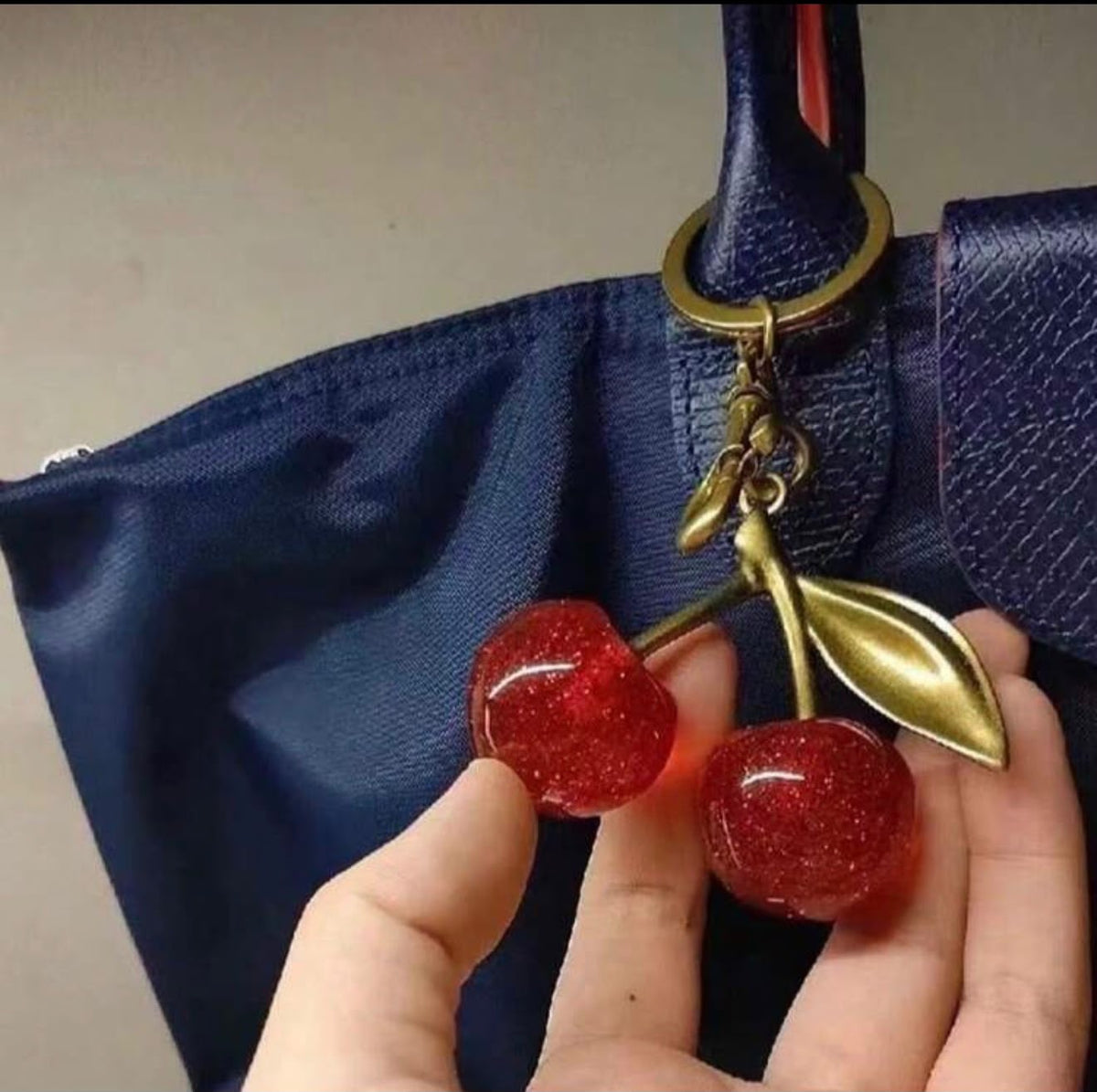 Cherry Charm Gold Keychain