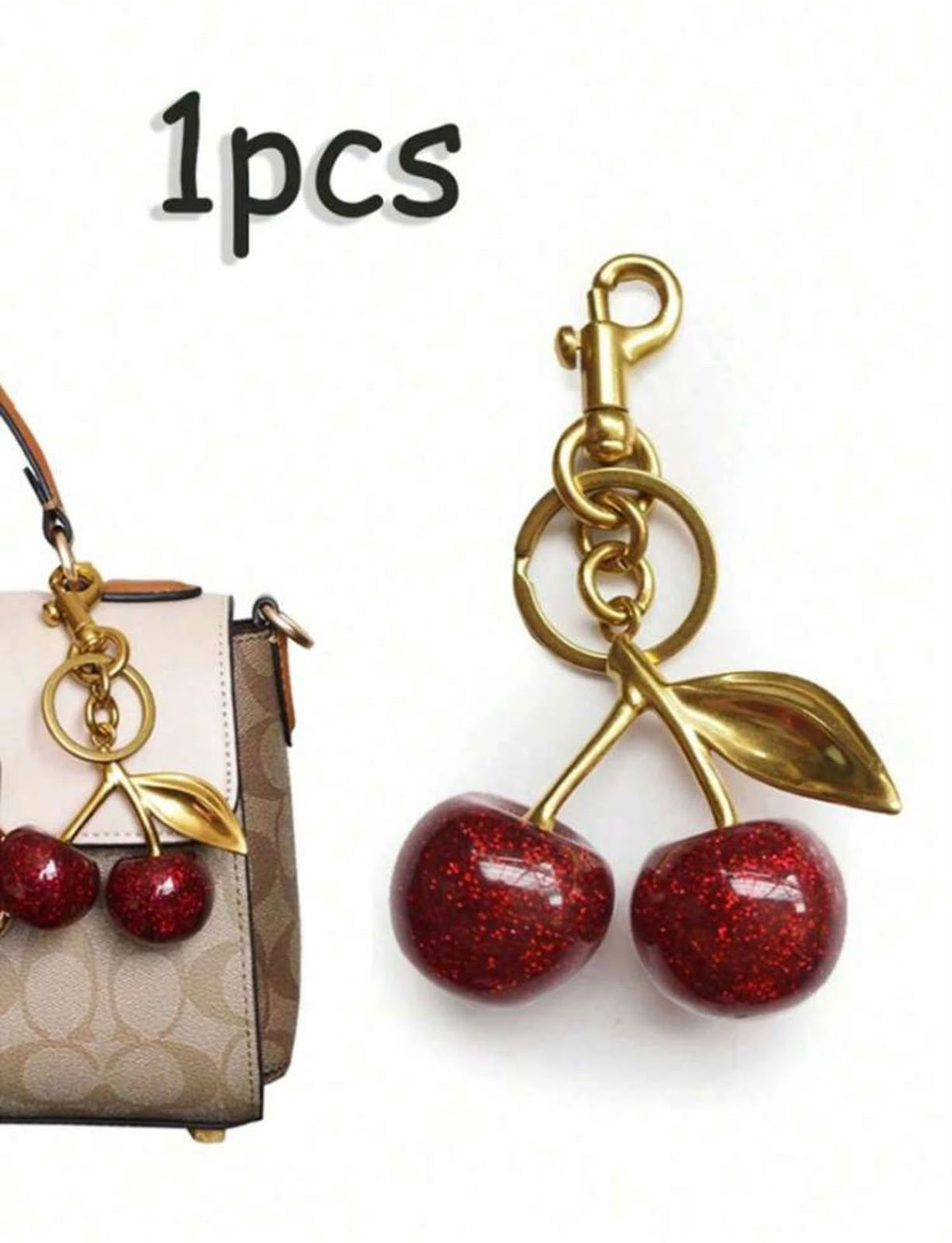 Cherry Charm Gold Keychain