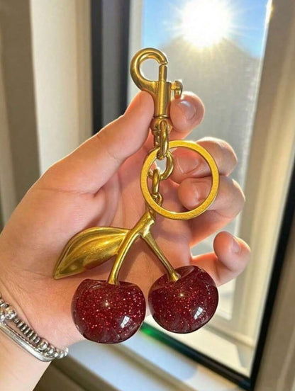 Cherry Charm Gold Keychain