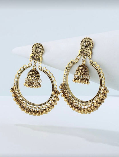 Traditional Antique Gold Hoop Jhumka Earrings