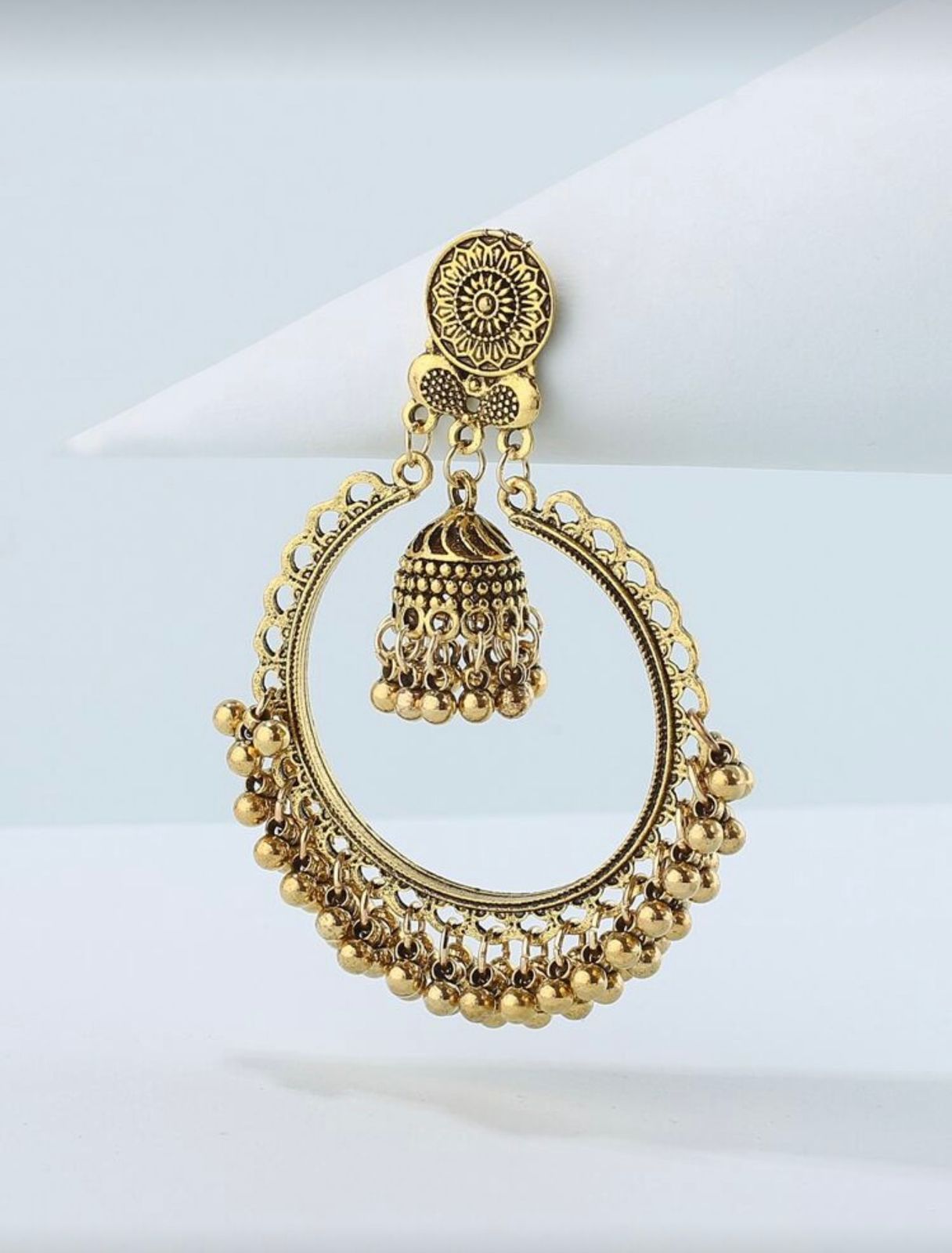 Traditional Antique Gold Hoop Jhumka Earrings