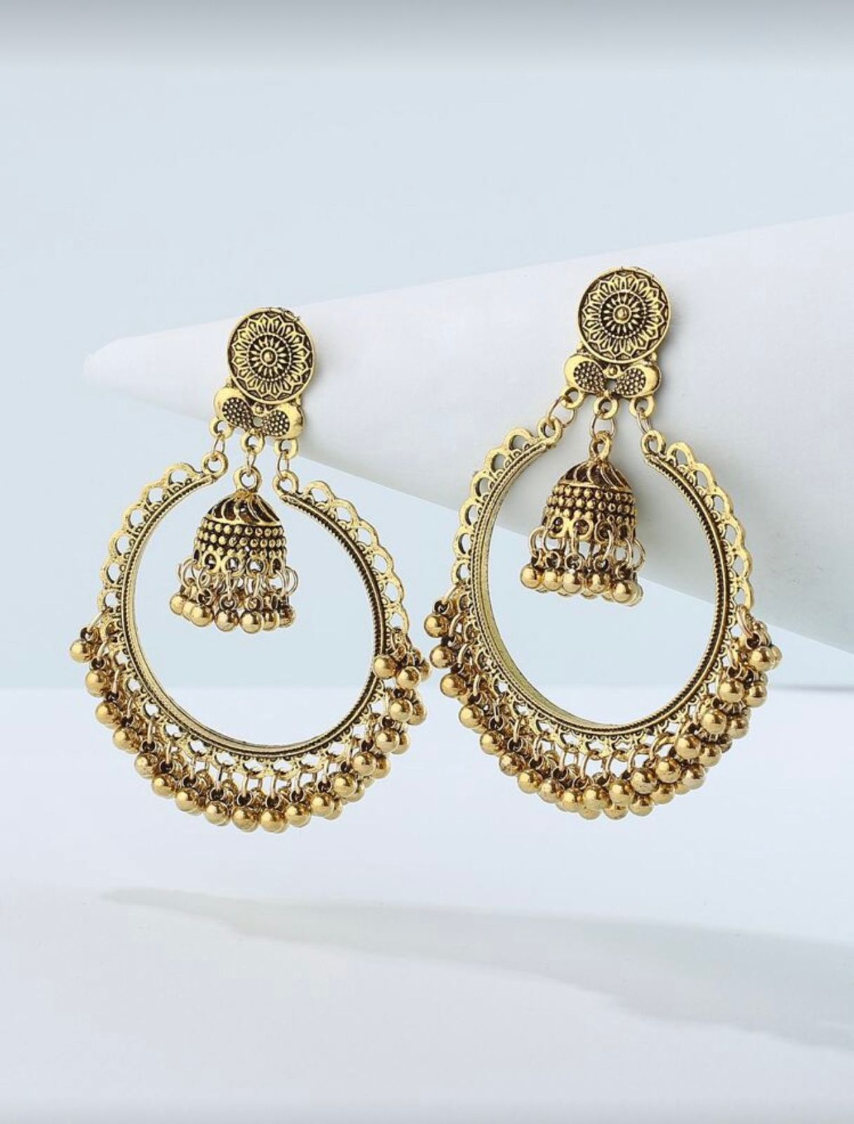 Traditional Antique Gold Hoop Jhumka Earrings