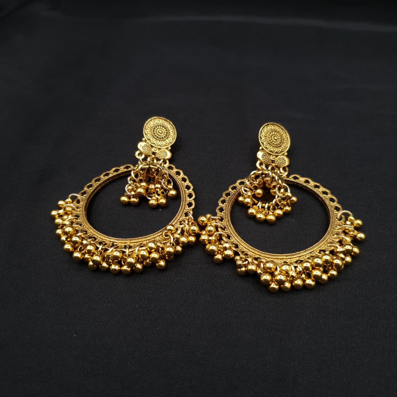 Traditional Antique Gold Hoop Jhumka Earrings
