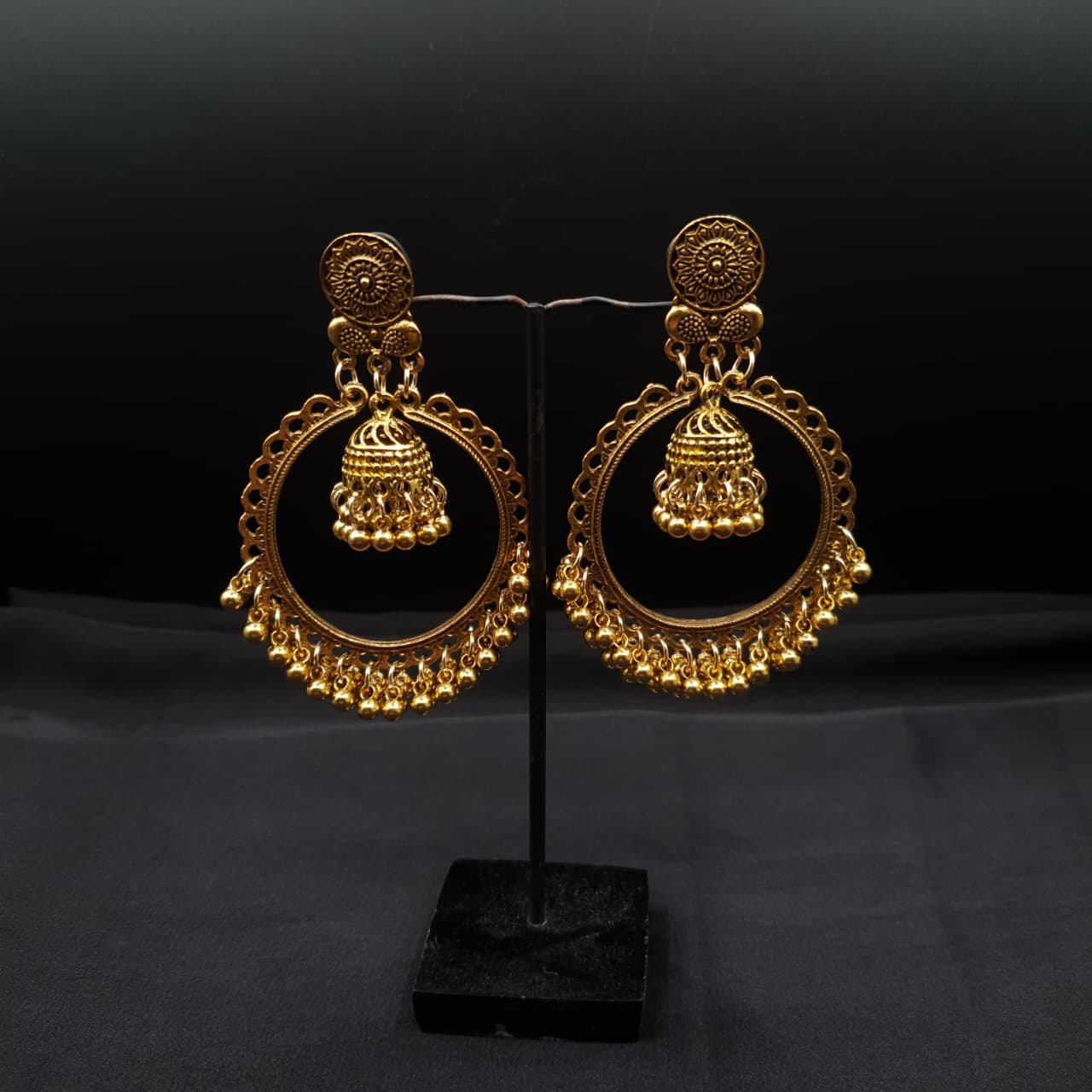Traditional Antique Gold Hoop Jhumka Earrings
