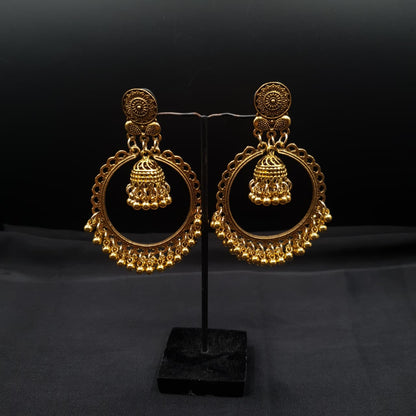 Traditional Antique Gold Hoop Jhumka Earrings