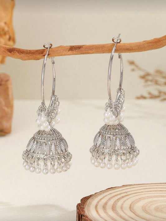 Gold Pearl Jhumka Hoop Earrings